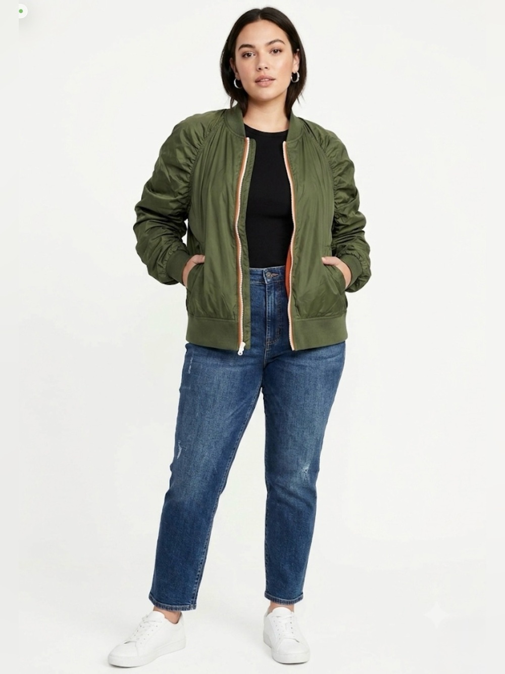 Hunter for Target Ruched Sleeve Bomber Jacket Olive Green Plus Size 1X